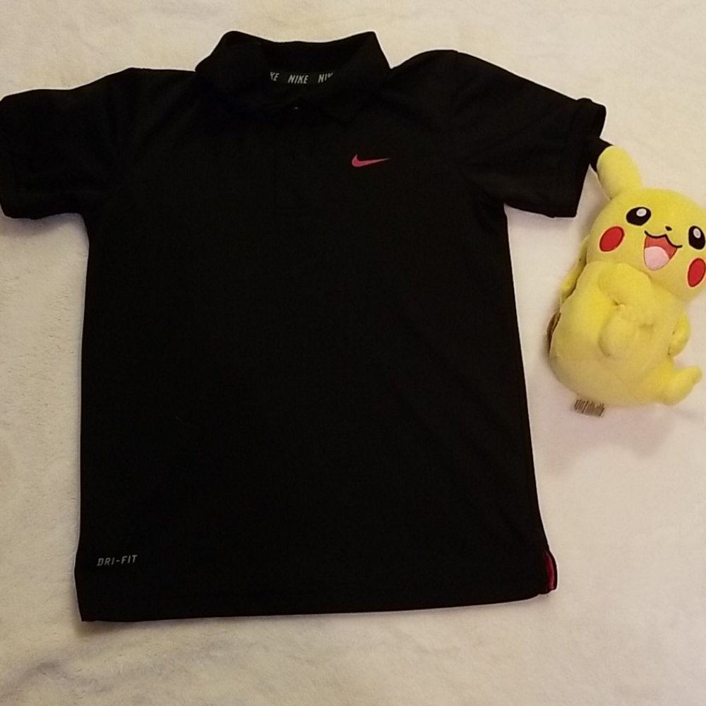 Boy's Nike Black Dri Fit Polo Shirt Size 7 EUC